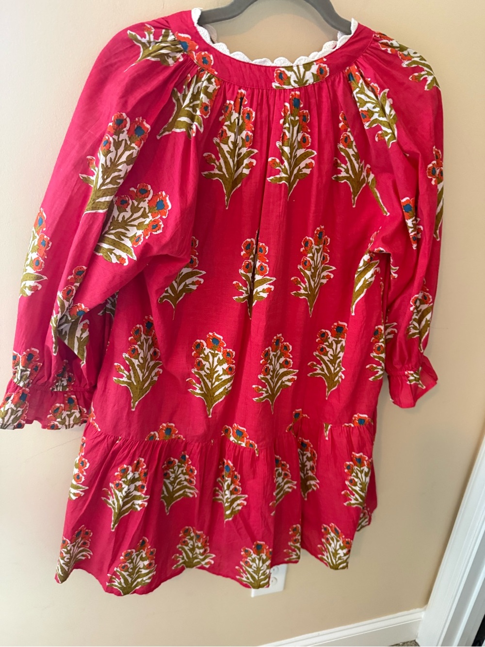 THML blockprint red popover Shift Dress M - Picture 3 of 9